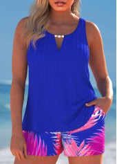 ensemble de tankini à imprimé de plantes tropicales bleu royal à découpes rotita