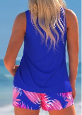 Royal Blue swimwear,Plants swimwear,ROTITA Cut Out Royal Blue Tropical Plants Print Tankini Set