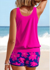 Hot Pink swimwear,Floral swimwear,Plants swimwear,ROTITA Patchwork Hot Pink Floral Print Tankini Set