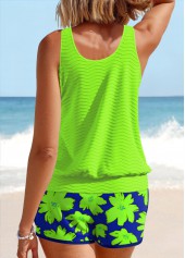 Neon Green swimwear,Floral swimwear,Plants swimwear,ROTITA Patchwork Neon Green Floral Print Tankini Set