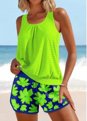 Rotita Patchwork-Tankini-Set mit neongrünem Blumendruck