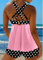 Light Pink swimwear,Dot swimwear,ROTITA Jacquard Light Pink Polka Dot Tankini Set