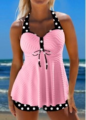 Light Pink swimwear,Dot swimwear,ROTITA Jacquard Light Pink Polka Dot Tankini Set