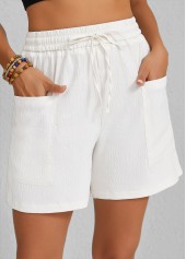 White bottoms,Plain Color bottoms,Pocket White Elastic Waist High Waisted Shorts