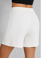 White bottoms,Plain Color bottoms,Pocket White Elastic Waist High Waisted Shorts