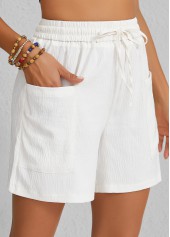 White bottoms,Plain Color bottoms,Pocket White Elastic Waist High Waisted Shorts