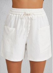White bottoms,Plain Color bottoms,Pocket White Elastic Waist High Waisted Shorts