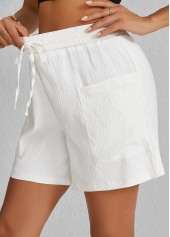 White bottoms,Plain Color bottoms,Pocket White Elastic Waist High Waisted Shorts