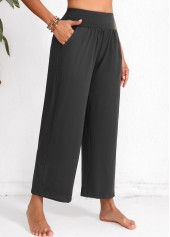 Dark Grey Marl bottoms,Plain Color bottoms,Pocket Dark Grey Marl Elastic Waist High Waisted Pants