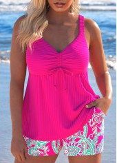 ensemble tankini à imprimé cachemire rose vif avec cordon de serrage rotita