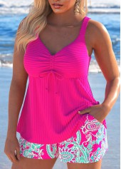 Hot Pink swimwear,Paisley swimwear,ROTITA Drawstring Hot Pink Paisley Print Tankini Set