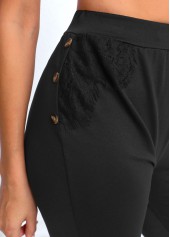 Black bottoms,Plain Color bottoms,Black High Waisted Elastic Waist Capri Leggings