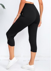 Black bottoms,Plain Color bottoms,Black High Waisted Elastic Waist Capri Leggings