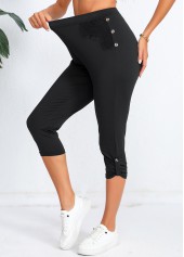 Black High Waisted Elastic Waist Capri Leggings