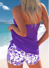 Purple swimwear,Plants swimwear,Floral swimwear,ROTITA Surplice Purple Random Floral Print Tankini Set