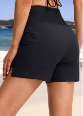 Schnelltrocknende schwarze Strandshorts mit hoher Taille und Tasche von Rotita