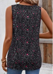 Black tops,Ditsy Floral tops,Button Ditsy Floral Print Black Scoop Neck Tank Top