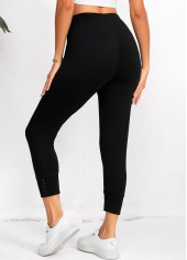 Black bottoms,Plain Color bottoms,Black High Waisted Elastic Waist Capri Leggings