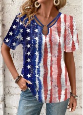 ROTITA Circular Ring Multi Color American Flag T Shirt