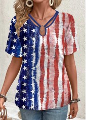 Multi Color tops,Flag tops,ROTITA Circular Ring Multi Color American Flag T Shirt