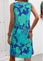 Blue dresses,Cyan dresses,Floral dresses,Plants dresses,Everyday dresses,Casual dresses,ROTITA Breathable Floral Print Blue A Line V Neck Dress