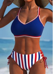 Navy swimwear,Striped swimwear,Geometric swimwear,ROTITA Lace Up Navy Striped Bikini Set