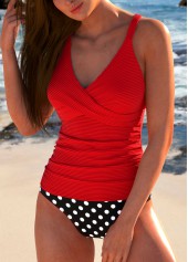 Red swimwear,Black swimwear,Dot swimwear,ROTITA Criss Cross Red Polka Dot Tankini Set