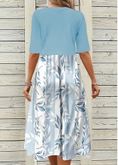 Light Blue dresses,Dusty Blue dresses,Plants dresses,Everyday dresses,Casual dresses,ROTITA Two Piece Leaf Print Light Blue Dress and Cardigan