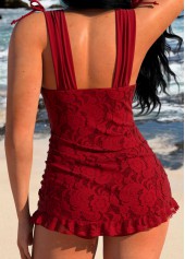 Wine Red swimwear,Plain Color swimwear,ROTITA Wine Red Lace One Piece Swimdress