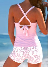 Pink swimwear,Plants swimwear,Floral swimwear,ROTITA Surplice Pink Random Floral Print Tankini Set