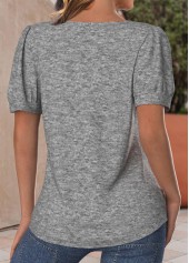 Light Grey Marl tops,Plain Color tops,ROTITA Button Light Grey Marl V Neck T Shirt