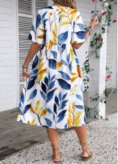 Blue dresses,Denim Blue dresses,Plants dresses,Everyday dresses,Casual dresses,Plants Print Blue Round Neck Half Sleeve Dress