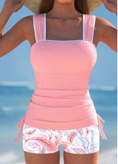 Rotita - Ensemble tankini rose à imprimé cachemire avec cordon de serrage