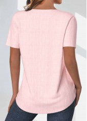 Light Pink tops,Plain Color tops,ROTITA Lace Up Light Pink Short Sleeve Blouse