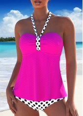 Hot Pink swimwear,Dot swimwear,ROTITA Tie Hot Pink Polka Dot Tankini Set