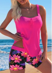 ensemble tankini à imprimé floral rose vif en jacquard rotita