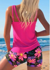 Hot Pink swimwear,Floral swimwear,Plants swimwear,ROTITA Jacquard Hot Pink Floral Print Tankini Set