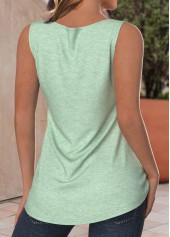 Mint Green tops,Plain Color tops,ROTITA Button Mint Green Split Neck Sleeveless Tank Top