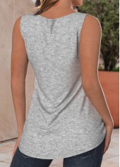 Light Grey Marl tops,Plain Color tops,ROTITA Button Light Grey Marl Split Neck Sleeveless Tank Top