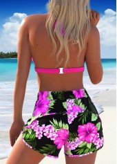 Hot Pink swimwear,Floral swimwear,Plants swimwear,ROTITA Bowknot Hot Pink Floral Print Bikini Set