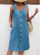 Dusty Blue dresses,Plain Color dresses,Everyday dresses,Casual dresses,ROTITA Tummy Coverage Dusty Blue V Neck Sleeveless Dress