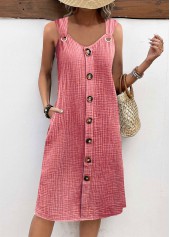 Pink dresses,Plain Color dresses,Everyday dresses,Casual dresses,ROTITA Breathable Light Pink A Line V Neck Sleeveless Dress