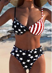 ROTITA American Flag Frill Smocked Black Bikini Set