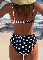 Black swimwear,Flag swimwear,ROTITA American Flag Frill Smocked Black Bikini Set