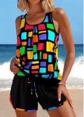 Multi Color swimwear,Rainbow Color swimwear,Geometric swimwear,ROTITA Patchwork Multi Color Geometric Print Tankini Set