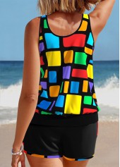 Multi Color swimwear,Rainbow Color swimwear,Geometric swimwear,ROTITA Patchwork Multi Color Geometric Print Tankini Set