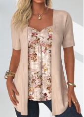 Rotita-Blumendruck hautfarben gefälschter zweiteiliger Twinset