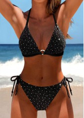 Black swimwear,Plain Color swimwear,ROTITA Circular Ring Black Hot Drilling Bikini Set