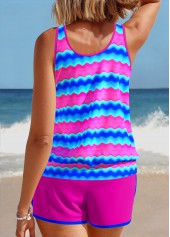 Hot Pink swimwear,Striped swimwear,Geometric swimwear,ROTITA Patchwork Hot Pink Wave Pattern Print Tankini Set