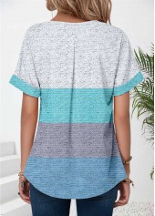 Mint Green tops,Contrast Color tops,ROTITA Lace Up Mint Green Split Neck T Shirt